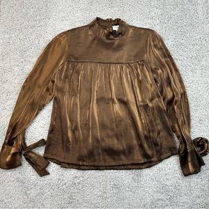 Allison Blouse Womens Small Bronze Shimmer Sheer Turtleneck Lightweight NEW